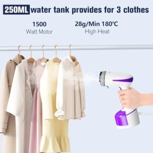 DBC 1500W Steamer for Clothes With 250ml Water Tank, 20S Fast Heat-up Portable Handheld Garment, 2 in 1 Fabric Wrinkle Remover and Clothing Iron with Brush - Purple - Image 6