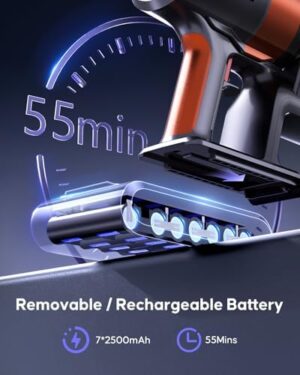 Cordless Vacuum Cleaner, 40KPA Stick Vacuum Cleaner 450W Powerful Vacuum Cleaners, Up to 55 Mins Runtime 1.5L Dust Cup Lightweight Vacuum Cleaners for Home Carpet Pet Hair Hard Floor - Image 3
