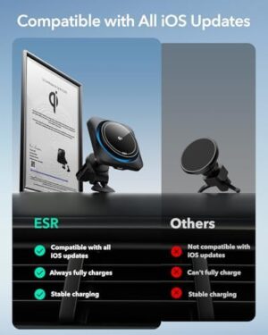ESR for Qi2 15W MagSafe Car Mount Charger with CryoBoost, Phone Cooling MagSafe Car Charger, Air Vent/Dashboard Wireless Charging for iPhone 16/15/14/13/12, Galaxy S25 Series, Fast Charger, Black - Image 7