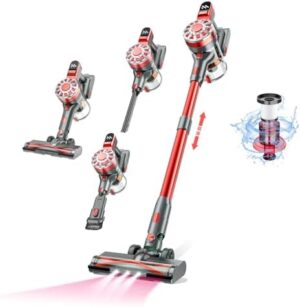 Cordless Vacuum Cleaner,Vacuum Cleaners for Home with Super Suction,Stick Vacuum Cleaner Rechargeable Up to 35 Mins Runtime,Lightweight Hardwood Floor Vacuum for Pet Hair,Carpet(Red)