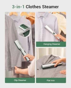 SteamPro 3-in-1 Travel Steamer for Clothes, Handheld Mini Press Iron, Pocket Flat Iron for Clothes, Portable Clip Iron Steamer, 0.85lb Light Travel Iron, 15s Fast Heat up, 10min Long Use, Green - Image 2