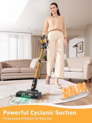Cordless Vacuum Cleaner, 8-in-1 Powerful Stick Vacuum with Upgraded Green LED Light, Anti-Tangle Brush, 40min Runtime, Lightweight Rechargeable Vacuum for Home (Orange) - Image 2