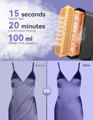 Steamer for Clothes,Sundu Portable Travel Steamer＆Iron 2 In 1,15s Fast Heat-up,100ml Water Tank, Gloves,20 Minutes of Continuous Ironing for Travel and Home（Grey) - Image 6