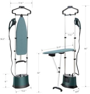 Standing Garment Steamer 1500W Professional Steamer for Clothes 25s Fast Heat-up with 1.6L/54 fl.oz Water Tank, Foldable Ironing Board, Garment Hanger, Ironing Gloves (Green) - Image 6