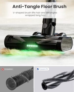 Proscenic Cordless Vacuum Cleaner, 45Kpa 50 Mins Runtime Lightweight Powerful Home Stick Vacuum Cleans with Green Light, Anti-Tangle Brush, LED Display for Floor, Pet Hair, Carpet, P13 - Image 3