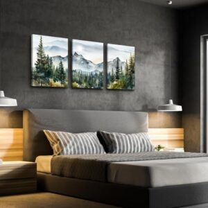 MHARTK66 Wall Art for Living Room Modern Wall Decor for Bedroom Office Decor Abstract Mountain Forest Landscapes Ink Painting 3 Piece Framed Canvas Art Prints Ready to Hang Wall Pictures Home Decor - Image 6