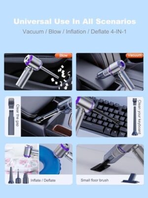 Vacuum/Air Duster 80,000RPM Super Power Mini Car Vacuum Cleaner 4-in-1 air Blower Gun Air Duster & Air Blower & Pump Hand Electric air Duster Handheld dust Blower Blower Cordless (Purple) - Image 5