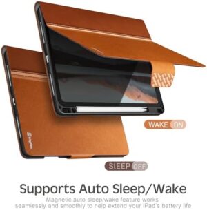 KingBlanc Case for iPad Air 11-inch (M3 2025/M2 2024) 7th/6th Generation, iPad Air 5th/4th Gen (10.9", 2022/2020) with Pencil Holder, PU Leather Smart Cover, Auto Wake/Sleep, Multi-Angle Stand, Brown - Image 6