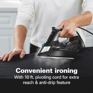 Hamilton Beach Steam Iron for Clothes & Garment Steamer with Intuitive FabricIQ Touchpad, Durable Stainless Steel Soleplate, 3-Way Auto Shutoff, 1800 Watts, 350ml Water Tank, 10' Cord, Black (14950) - Image 7