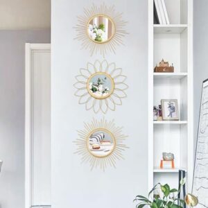 3 Pack Metal Mirrors for Wall Sunburst Wall Mirrors Home Décor Decorative Hanging Wall Art for Living Room Bedroom Entryway (Gold, Flower+Sunburst) - Image 4