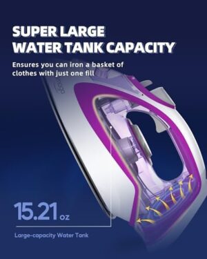 Steam Iron for Clothes, 1750W with Rapid Heating Ceramic Coated Soleplate, Clothing Iron with Adjustable Precise Thermostat Dial, Self-Cleaning, Auto-Off, 15.21oz Water Tank for Daily Ironing Use, PURPLE - Image 6