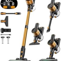 Cordless Vacuum Cleaner, 8-in-1 Powerful Stick Vacuum with Upgraded Green LED Light, Anti-Tangle Brush, 40min Runtime, Lightweight Rechargeable Vacuum for Home (Orange)