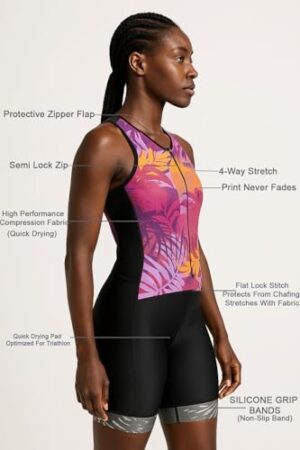 WIXEN Women's Triathlon Suit Sleeveless Tri Suit Padded Cycle Race Swim Bike Run Trisuit Back Pockets - Image 2
