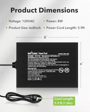 BN-LINK Reptile Heating Pad Electric Indoor Under Tank Terrarium Heating Mat Waterproof for Turtles, Lizards, Frogs, and Other Reptiles, 6" X 8" - Image 3