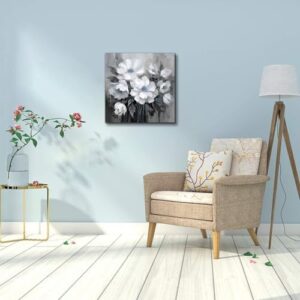 AnZhongArt Bathroom Canvas Art, Gray and White Blue Flower Wall Decoration, 12x12 inches - Image 4