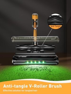 Cordless Vacuum Cleaner, 8-in-1 Powerful Stick Vacuum with Upgraded Green LED Light, Anti-Tangle Brush, 40min Runtime, Lightweight Rechargeable Vacuum for Home (Orange) - Image 5