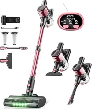 Cordless Vacuum Cleaner, 350W/30Kpa 8 in 1 Powerful Stick Vacuum, with Anti-Tangle Brush and Upgraded Green Light, 40mins Runtime Rechargeable Lightweight Vacuums for Hardwood Floor, Carpet, Pet Hair