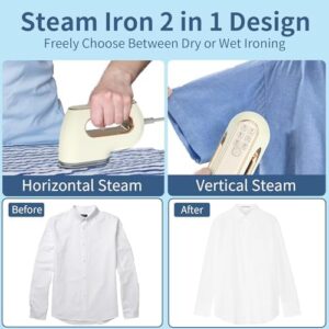 Portable Travel Steamer Iron for Clothes: Mini Handheld Garment Steam Ironing Machine for Clothing - Professional Small Size Hand Held Traveling Fabric Steamers for Wrinkle on Dress Shirt (Beige) - Image 2