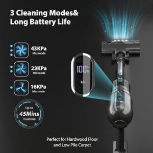 Cordless Vacuum Cleaner, 43Kpa Powerful Stick Lightweight Vacuum with LED Touch Display, 45 Mins Long Runtime, Self-Standing Brushless Motor Vacuum for Hard Floor Carpet Hair - Image 5