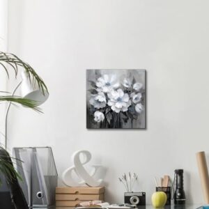 AnZhongArt Bathroom Canvas Art, Gray and White Blue Flower Wall Decoration, 12x12 inches - Image 5