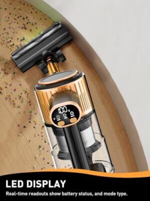 Cordless Vacuum Cleaner, 8 in 1 Powerful Suction Lightweight Vacuum Cleaner for Home, LED Display, 3 Suction Modes, 45Mins Detachable Battery Vacuum for Hard Floor Carpet Pet Hair, Golden - Image 3