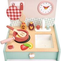 Tender Leaf Toys - Mini Chef Kitchenette - Foldable Portable Wooden Kitchen with Accessories for Pretend Cooking – Develops Social, Creative and Imaginative Skills - Learning Role Play - Age 3+