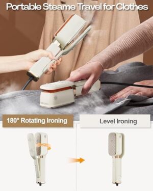Travel Steamer for Clothes, 15S Heat Up1000W Portable Steamer,Steam & Iron & Press 3 in 1,Deep Wrinkle Removal, Heat-protective Gloves & Storage Bag,180° Flip Handle Design for Travel & Home - Image 4
