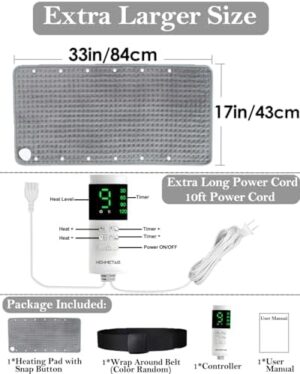 Foot Warmers for Feet XXL Large Heating Pads for Body 33x17in, 10FT Cord 9 Heat 4 Timer Auto Off Electric Heat Pad for Period Cramp Back Pain Relief Wrap Around with Belt Gift for Women Men - Image 2