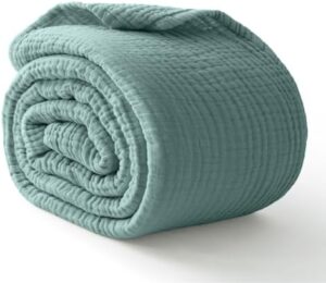 100% Cotton Muslin Blanket Queen 90" x 90", 6 Layers Breathable and Lightweight Cotton Throw Blanket for Bed, Soft Quilt Bedspread Coverlet, Gauze Blanket for Adults All Season, Teal - Image 3