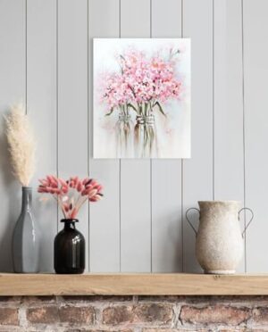 YPY Pink Flowers Canvas Wall Art: Abstract Bouquet in Vase Artwork Prints for Teen Girl Bedroom Pink Floral Picture Poster Bathroom Decor 12" x 15" - Image 3