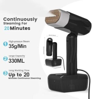 2-in-1 Steam Iron & Garment Steamer, Foldable & Removable Clothes Iron Steamer Handheld with 330mL Tank, 5-Mode LED Display Dry & Steam Ironing, Professional Wrinkle Remover for All Fabrics - Image 6