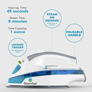 Steamfast SF-710 Mini Steam Iron, Non-Stick Sole Plate, Foldable Handle, 45 Second Heat Up Time, Cord Storage, White - Image 4