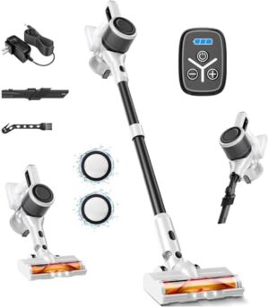 Cordless Vacuum Cleaner for Home - Lightweight, 30Kpa Stick Vacuum Clean with Rechargeable Battery, Max 45Mins Runtime, 8 in 1 Handheld Vacuum for Hardfloor & Carpets Pet Hair, White