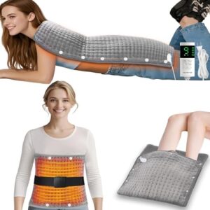 Foot Warmers for Feet XXL Large Heating Pads for Body 33x17in, 10FT Cord 9 Heat 4 Timer Auto Off Electric Heat Pad for Period Cramp Back Pain Relief Wrap Around with Belt Gift for Women Men