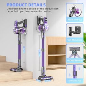 Cordless Vacuum Cleaner,Vacuum Cleaners for Home with Super Suction,Stick Vacuum Cleaner Rechargeable Up to 35 Mins Runtime,Lightweight Hardwood Floor Vacuum for Pet Hair,Carpet(Light Purple) - Image 5