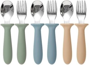 Toddler Utensils, 6 Pack kids Silverware Set with Silicone Handle, 18/8 Stainless Steel Children Safe Forks and Spoons, Dishwasher Safe