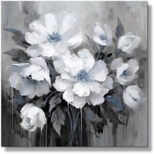 AnZhongArt Bathroom Canvas Art, Gray and White Blue Flower Wall Decoration, 12x12 inches - Image 2