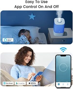 Humidifiers for Bedroom Large Room, Esemoil Smart WiFi Cool Mist Humidifiers for Baby, 3.5L Top Fill & 28dB Quiet, 40H Air Ultrasonic Diffuser with 8 Color Light, Voice Control, Compatible with Alexa - Image 2