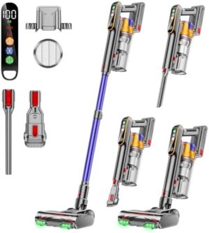 Cordless Vacuum Cleaner, 550W 45KPA 60 Mins Vacuum Cleaners for Home, Stick Vacuum with 1.8L Large Dust Cup, Wall Mount Charging, Anti-Tangle Wireless, Green Light for Pet Hair, Carpets, Hardwood