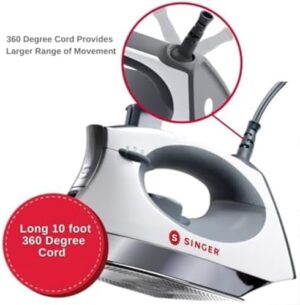 SINGER SteamCraft Steam Iron (1700W) | Steamer with Stainless Steel Plate, OnPoint Precision Tip for Hard-to-Reach Areas, Vertical Steam, Auto Shutoff & 300ml Tank Capacity – White - Image 7
