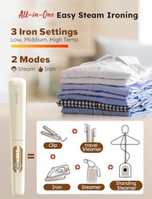 Travel Steamer Iron Portable, Rylena 180° Rotatable Handheld Press Iron for Clothes, Curtains, 2025 LeakProof & Anti-Drip Tech, Fast De-Wrinkle, Crisp Crease, XL Tank, Easy Grip, Apt, Cruise,Dorm - Image 3