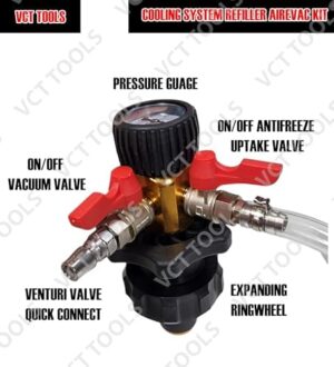 VCT 8pc Coolant System Refiller Kit, 3 Adapters, Remove Air Trapped in Cooling System, Test Radiator and Heating Core Lines for Leaks, Fits Most Radiator Necks and Coolant Reservoirs - Image 6