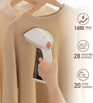 Osner Handheld Garment Steamer for clothes, 1450W Quick Heat Auto-trigger, Compact Travel Steamer, Clothes Steamer, Fabric Wrinkle Remover with Lint Brush Steam Nozzle (Black) - Image 2