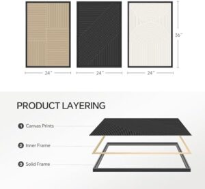 Framed Large Boho Black and White Abstract Wall Art for Living Room Hallway Office, Set of 3 Piece Modern Neutral Minimalist Canvas Paintings Wall Decor Art Prints Pictures 24x36 Inch - Image 8