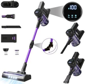 Lightweight Cordless Vacuum Cleaner: Portable Stick Vacuum with Rechargeable Battery 6-in-1 Powerful Vacuum Cleaner for Home with LED Screen Upgraded Floor Brush for Hardwood Floor Carpets Pet Hair