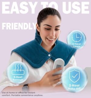 Heating Pad for Neck and Shoulder, 2lb Weighted Neck Heating Pad for Pain Relief, Valentines Day Birthday Christmas Gifts for Women Men Mom Dad, Mothers Day Gifts, 6 Heat Settings Auto-Off Home Office - Image 4