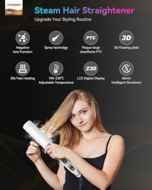 Hair Straightener, 1 Inch Steam Hair Straightener & Curling Iron 2-in-1,Fast Heat-Up, Negative Ion & Steam Hair Care,Professional Ceramic Double Voltage Straightener for Less Frizz Shinier - Image 3