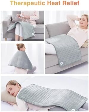 WOOMER Electric Heating Pad for Back Pain & Cramps Relief, 17"x33" Extra Large, Heat Pad with Multi-Color Option, Moist Heat Therapy Feature, Auto Shut-Off, Power Cords Storage Belt - Image 4