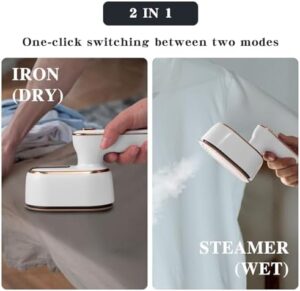 Steamer Iron For Clothes Travel Mini: Handheld Size Portable Fabric Clothing Steamers Small Hand Garment Electric Steam Ironing Machine For Clothes Travel College Dorm Home Essentials-White - Image 2