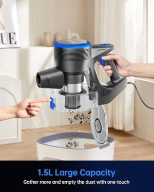 FABULETTA Upgraded 650W Corded Stick Vacuum, 23Ft Corded Vacuum Cleaner Up to 2 Gear Adjustment, Lightweight Corded Vacuum with 1.5L Dust Cup, Suit for Hard Floor & Pet Hair, Black & Blue - Image 7